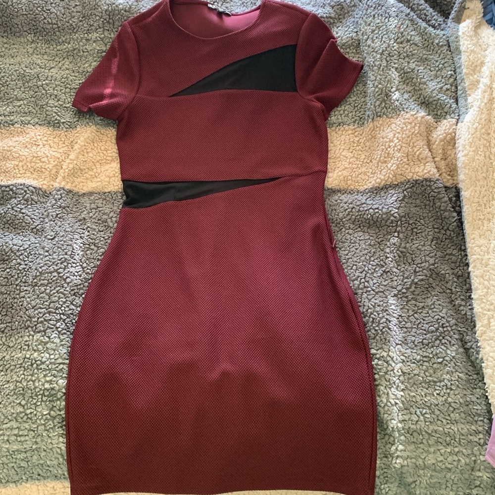 Express maroon black mesh cut out dress